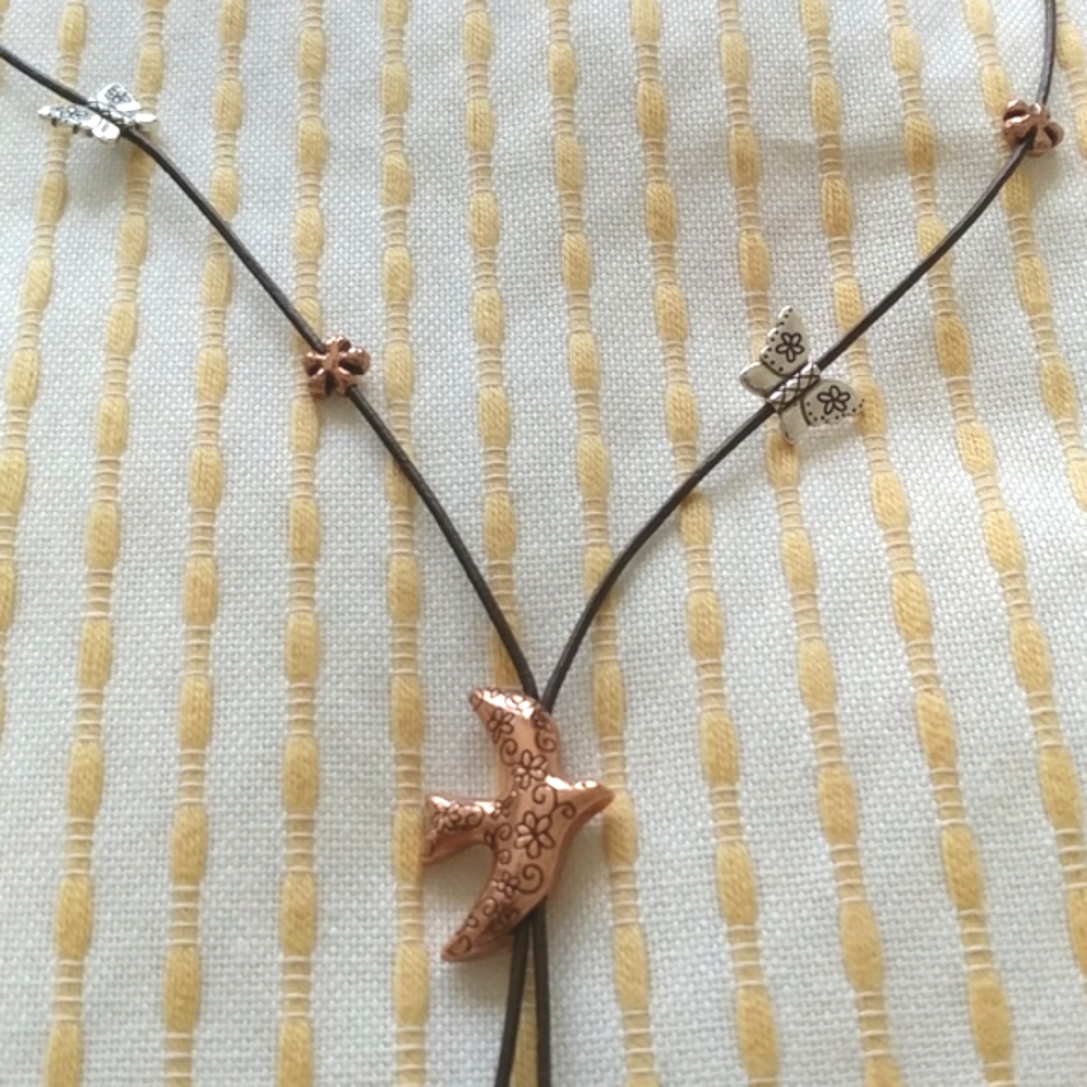 Brighton Dove Butterfly Flower Leather Necklace
